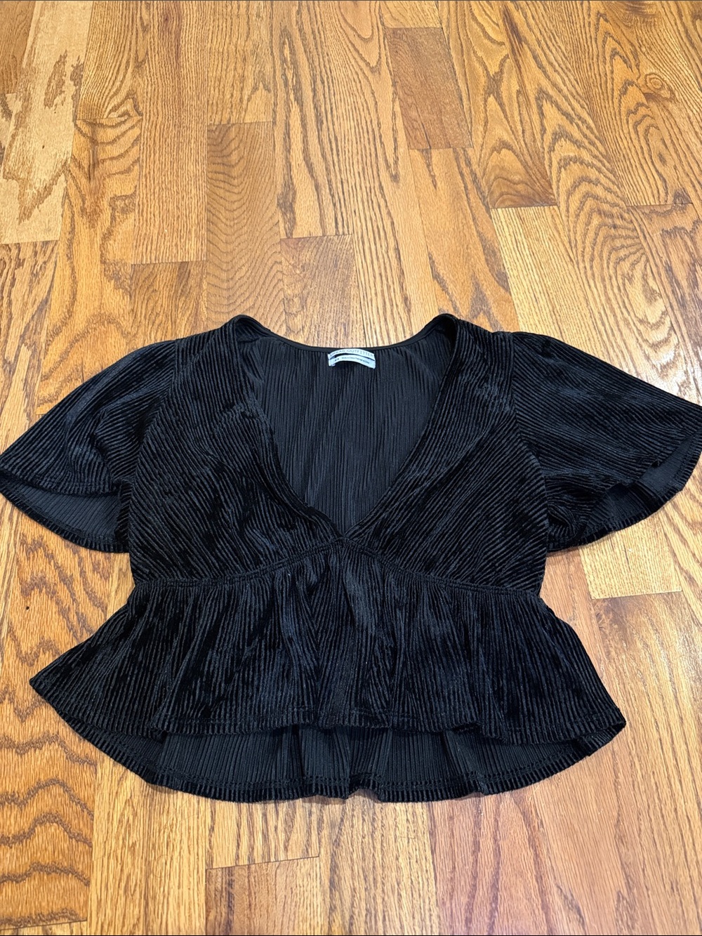 Urban Outfitters Black Ribbed Velvet Peplum Crop Top